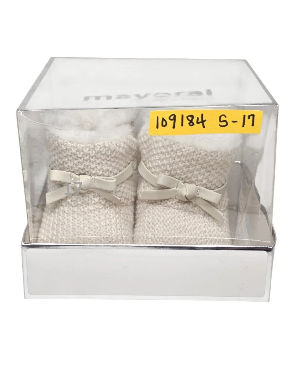 Baby Booties Cream White Faux Fur Knit Bow Accent Girls Boots Kids Shoes 5m - 7m